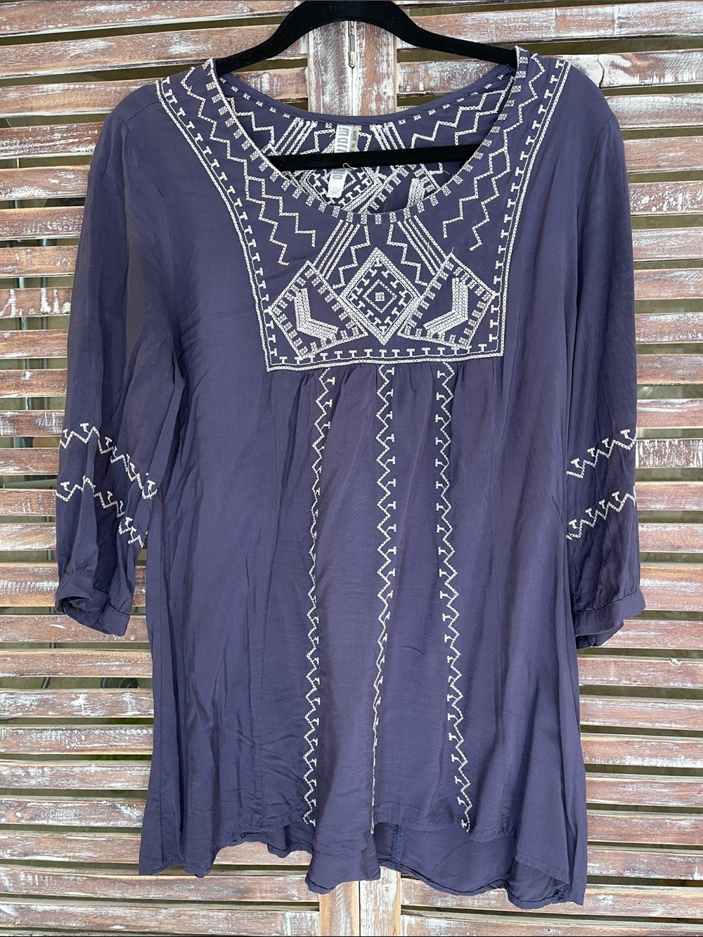 Embroidered Indigo Peasant Blouse with Square Neck